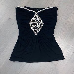 SKY Black Bustier Top with Rhinestone Design